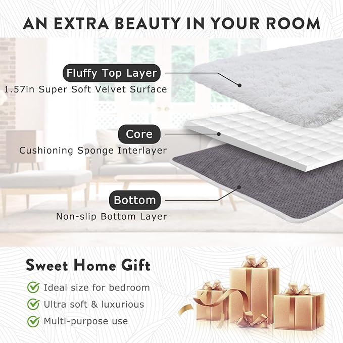 Fluffy Rugs for Bedroom Living Room, 4x6 Feet Indoor Modern Shaggy Area Rugs - Image 6