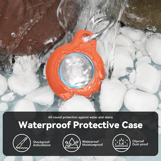 Upgrade Waterproof 4 Pack Airtags Holder with Apple Airtags Keychain, Hard PC Air Tag Case, Anti-Scratch & Shock Air tag Holder, Men's Women's Keyrings & Keychains -Red+Mint Green+Orange+Purple