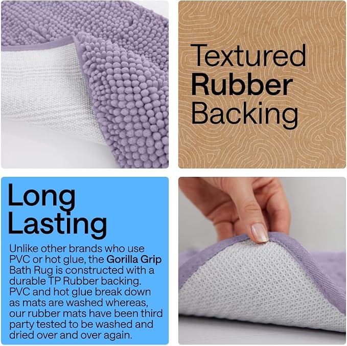 GORILLA GRIP Bath Rug Mat, Thick Soft Absorbent Chenille, Quick Dry Microfiber - Image 3