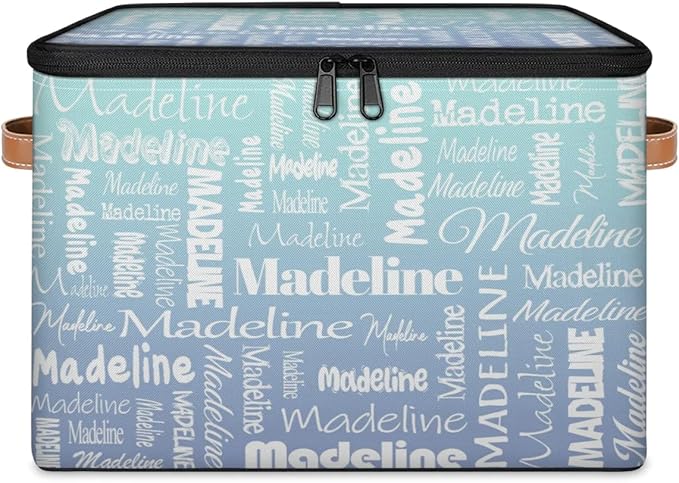 Custom Storage Basket with Name, Personalized Storage Bins with Zipper Lid, Foldable Fabric Storage Box Large capacity with Handle Green Blue Gradient