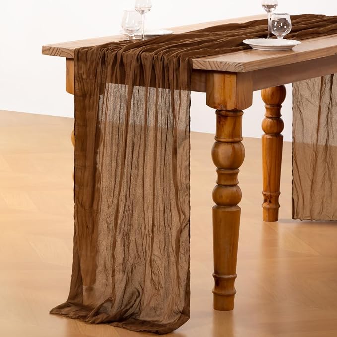 DeZerlor Brown Cheesecloth Table Runners 2 Pack Fall Runners | 120Inch Gauze - Image 4