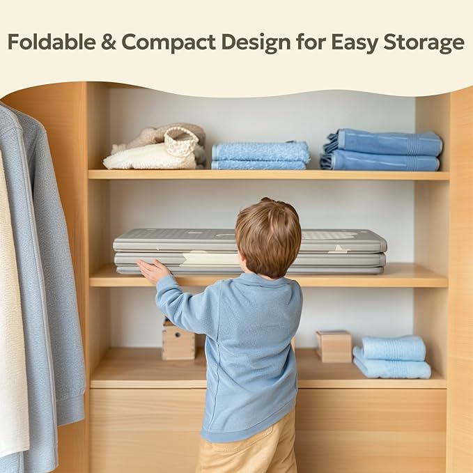 Extra Large Foldable Play Mat, Reversible Baby Play Mat with Edge Reinforcement, Non-Toxic & Waterproof Baby for Floor, Foam Playmat with Travel Bag, Rainbow, Cloud & Moon, 71"x59"