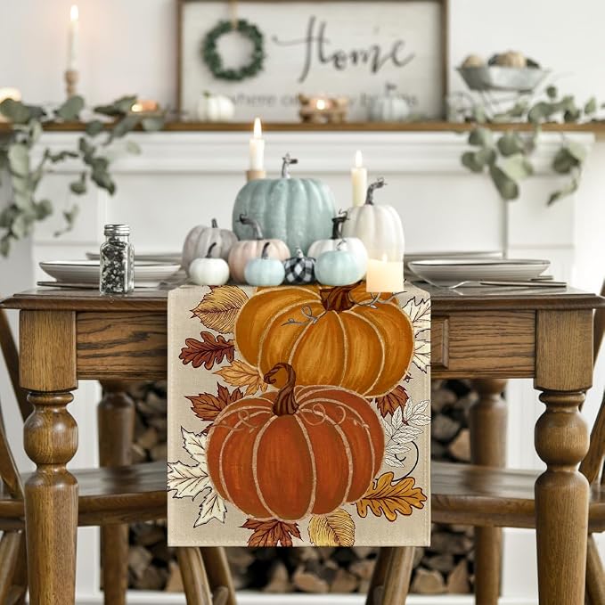 Artoid Mode 210 GSM Fall Table Runner 13x60 Inch Home Party Decor | Orange - Image 2