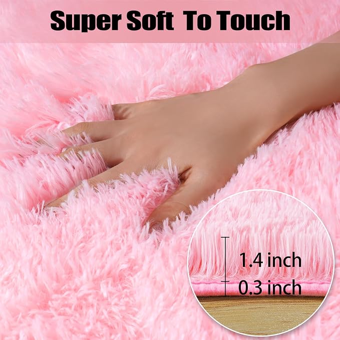 qulint Pink Area Rugs for Bedroom, 4x6 Fluffy Soft Kids Rugs for Girls Shag - Image 2