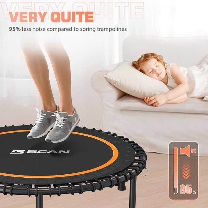 BCAN 40"/48" Mini Rebounder Trampoline for Adults with Bar, 450/550LBS Fitness Trampoline with Bungees, Adjustable Handle, Stable & Quiet, Indoor Outdoor, Whole-Body Workout & Relaxation at Home