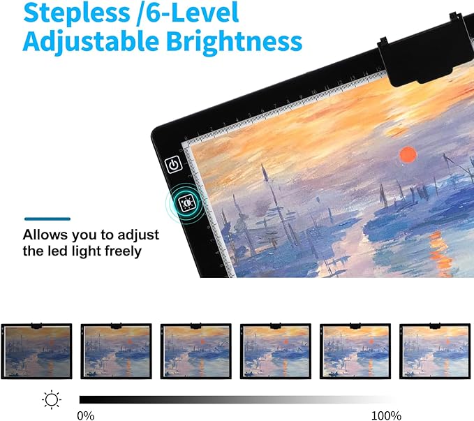 KOBAIBAN Wireless A3 Light Pad with Carry Bag, Foldable Stand, Top Clip, 3 Colors/Stepless/6-level Dimmable Brightness Rechargeable tracing Light Box/Board for Cricut Weeding Vinyl, Diamond Painting
