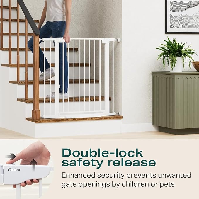Cumbor 36" Extra Tall Baby Gate for Dogs and Kids with Wide 2-Way Door, 29.7-40.6" Width, and Auto Close Personal Safety for Babies and Pets, Fits Doorways, Stairs, and Entryways
