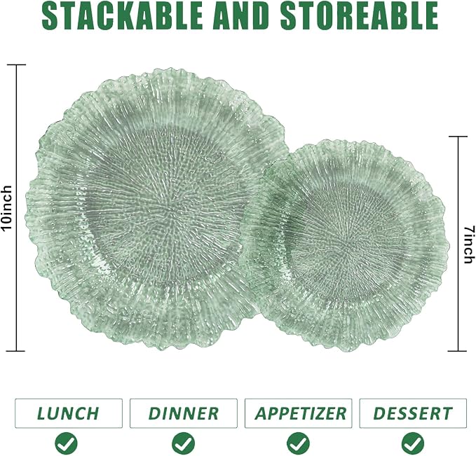 U-QE 60PCS Clear Green Plastic Plates - Image 2