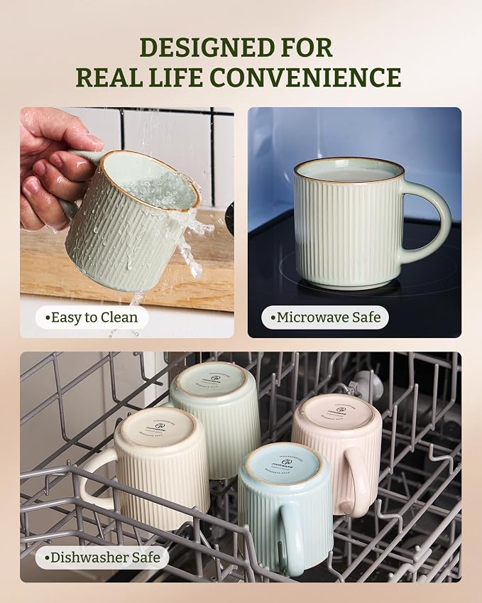 famiware Star Coffee Mug Set for 4, Handcrafted 12 oz Ceramic Stoneware Mugs - Image 8