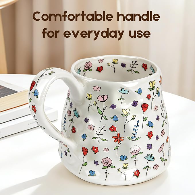 Large Coffee Mug 20 oz, Oversized Cute Floral Ceramic Mug, Big Coffee Mugs - Image 3