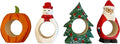 Set of 4 Hand-Carved Wooden Holiday Napkin Rings, Christmas Tree, Pumpkin & by Inusitus