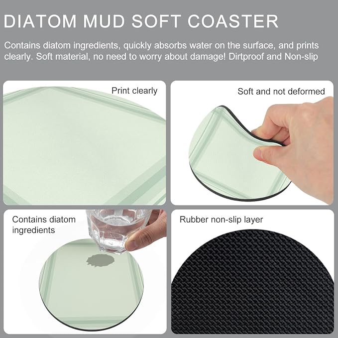 Sage Green Coasters Set of 6 Absorbent Coasters - Image 5