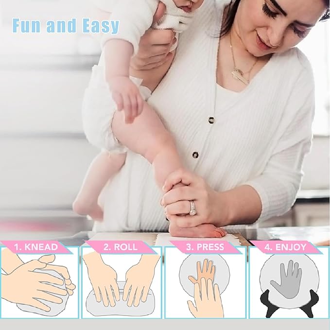 Elfzone Inkless Hand and Footprint Kit - Baby Handprint Stamp or Footprint Keepsake Kit, Easy No-Bake DIY Clay Impression, Paw Print kit for Dogs and Cats