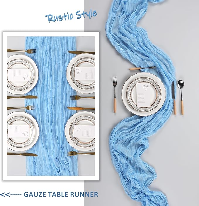 10 Pack 17 x 108 Inch Baby Blue Table Runner Cheesecloth | Gauze Cheese Cloth - Image 6