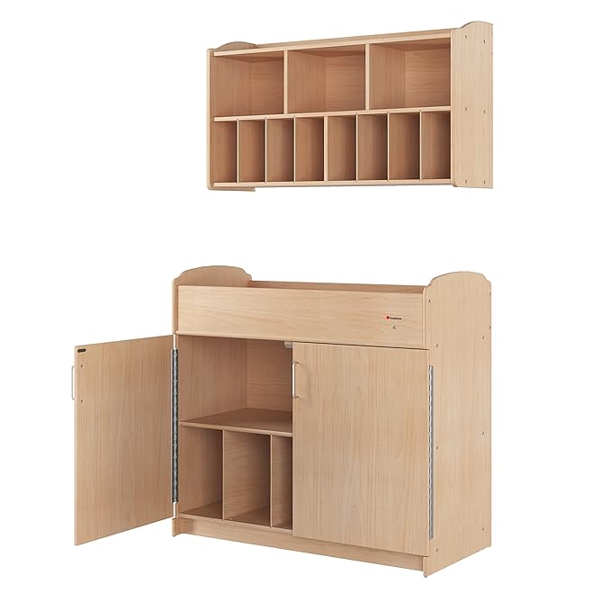 Foundations Serenity Wooden Diaper Organizer for Daycares, 3 Large & 8 Small Storage Compartments, Natural Wood Construction, Maximum Durability (Natural)
