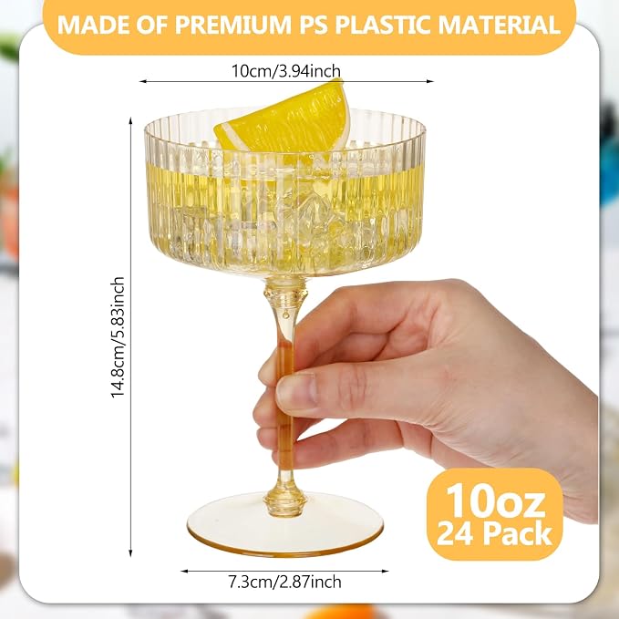 Jingmore 24 Pcs Ribbed Martini Glasses 10 oz Disposable Plastic Vintage Ribbed - Image 2