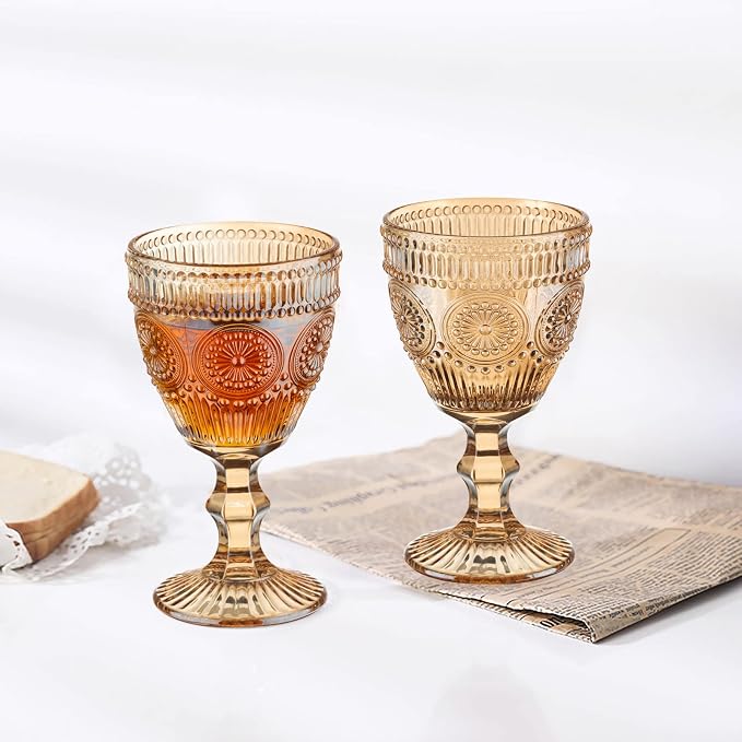 24 Pcs Vintage Wine Glasses, 10 Oz Colored Glass Water Goblets, Unique Flower - Image 4