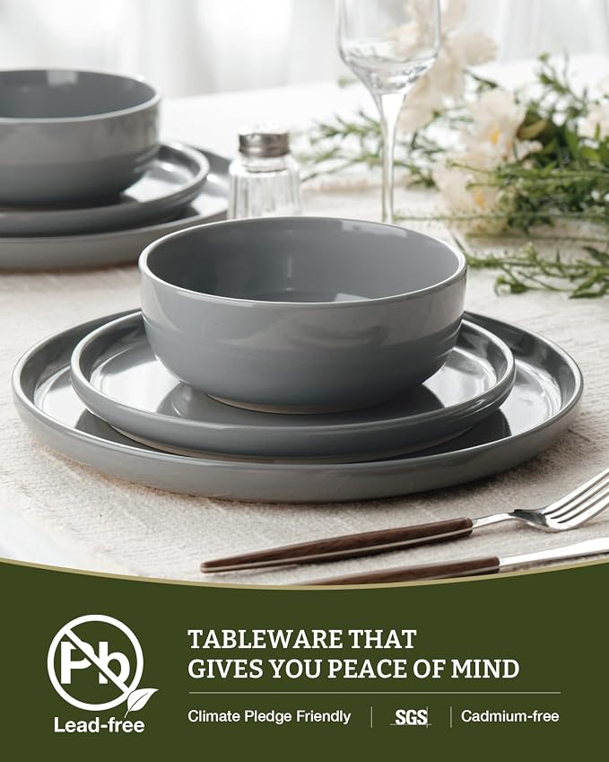 Famiware Milkyway 12-Piece Stoneware Dinnerware Set, Dark Gray | Plates and - Image 4