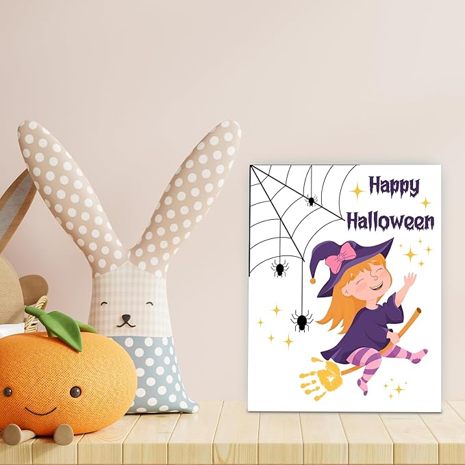 Halloween Baby Keepsake Gift, Baby's First Halloween Footprint Art on 7.8x9.8 Inch Canvas for Desktop Display, Baby Shower Photo Prop