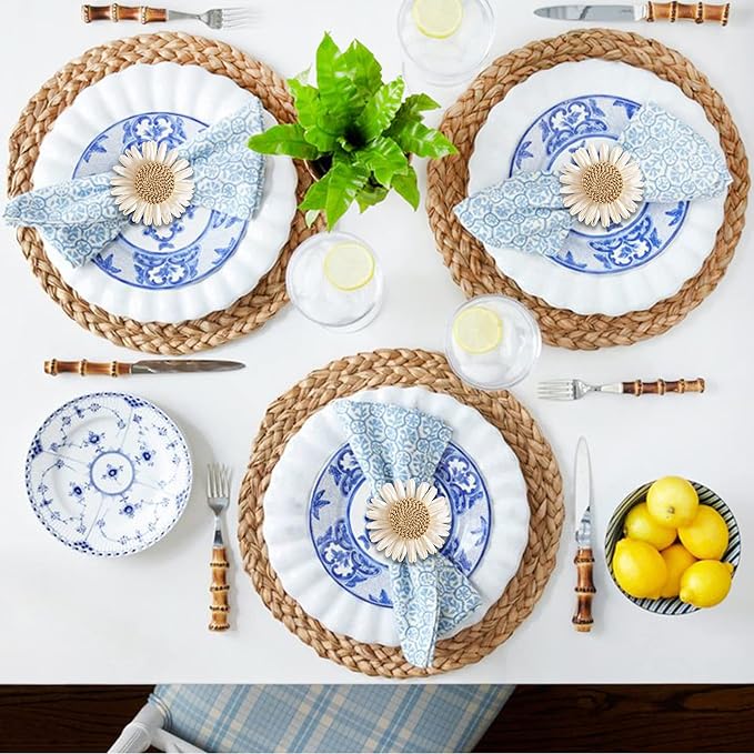 wonlex Sunflower Napkin Rings Set of 8, Handmade Faux Daisy Napkin Ring - Image 3