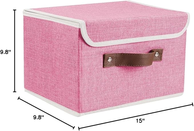 Lucky Monet Storage Bins Boxes with Lids 2 Pack Decorative Storage Boxes Collapsible Fabric Storage Basket Containers Lidded Storage Cube for Organizing Closet Home Office, 10"x 8"x 7" (Pink)