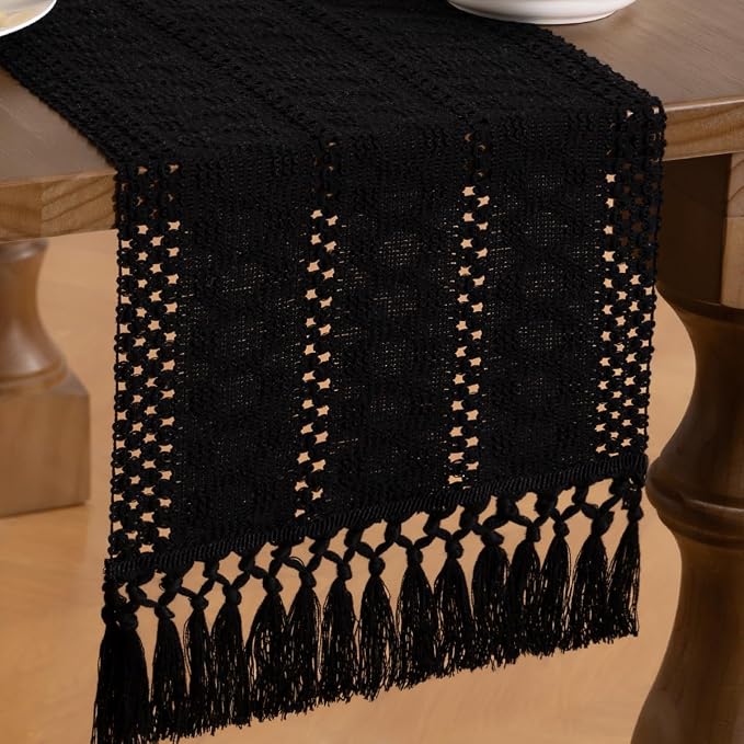 MLMW Boho Table Runner Black Table Runner 60 inches Spring Easter Short Coffee - Image 3