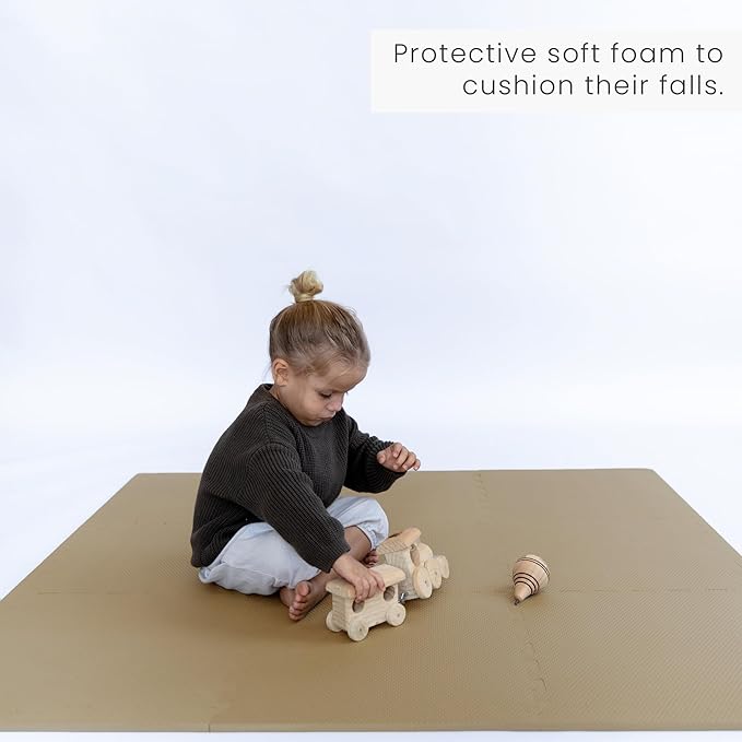 Toddlekind Solid Color Foam Play Mat 4x4 Baby Playmat. Stylish, Non-Toxic, Odorless, Plain Design Puzzle Play Mat 0m+ (Beige)