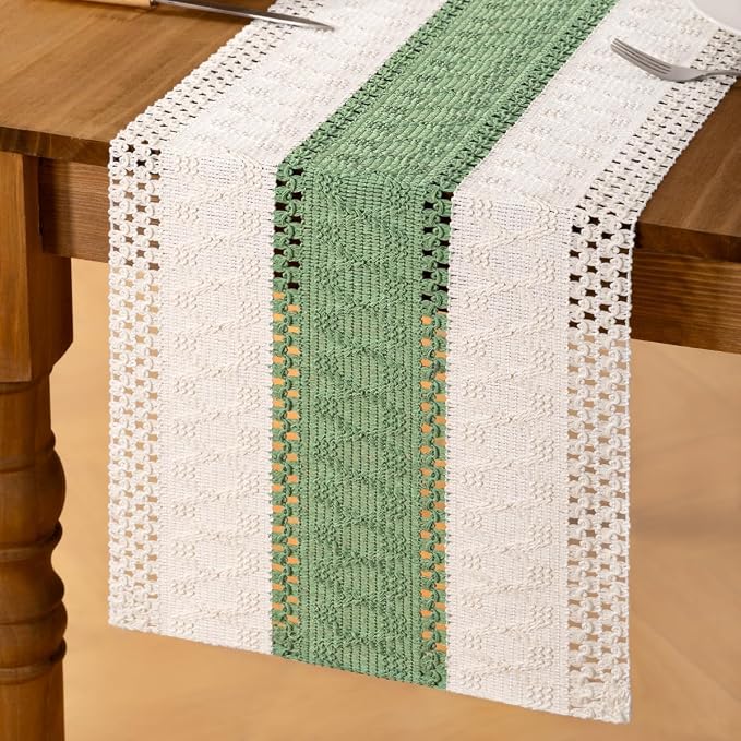 Ivory & Sage Boho Table Runner Macrame Woven Table Runner 12x72 Inch | Small - Image 4