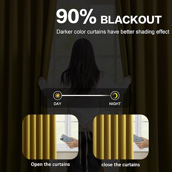 KEQIAOSUOCAI Yellow Pinch Pleated Curtains 72 Inch Length 2 Panels Set Noise Cancelling Window Drapes for Nursery Bedroom Living Room 40x72