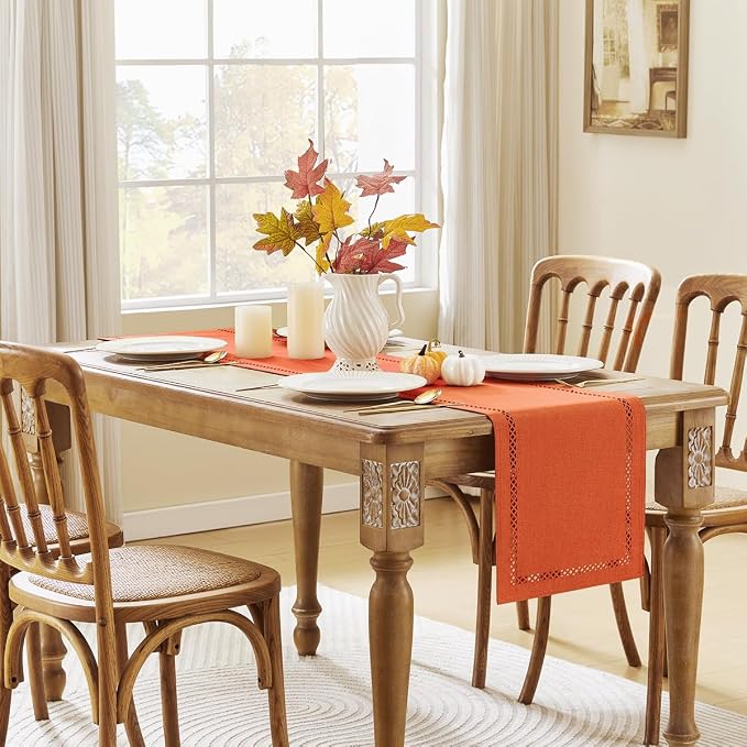 Orange Burlap Table Runner, Fall Table Runners 108 inches Long | Double Layer - Image 6