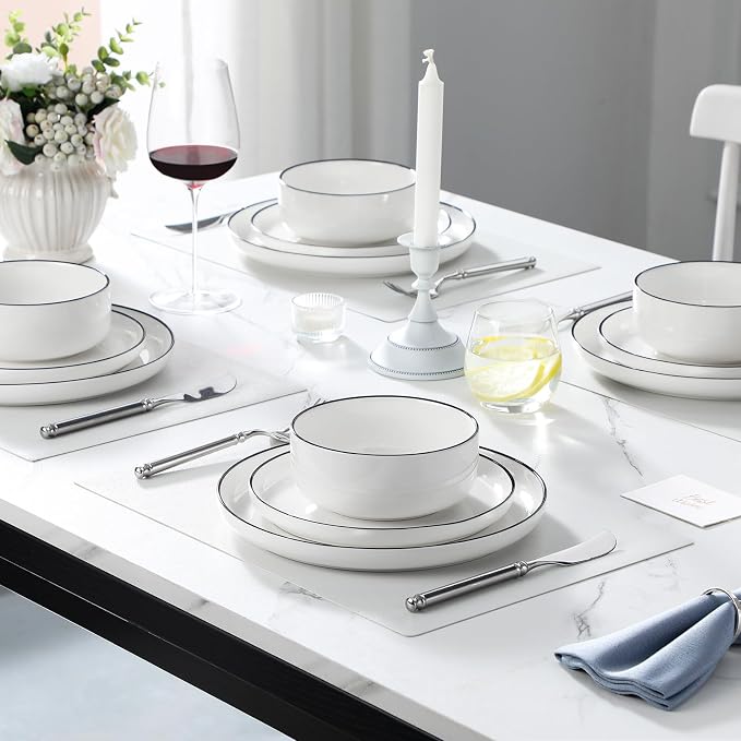 MALACASA Plates and Bowls Sets, 24 Pieces Modern Porcelain Dinnerware Set - Image 7