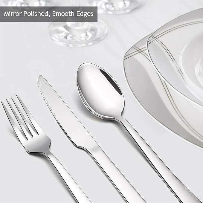 20-Piece Silverware Set, E-far Stainless Steel Flatware Set Service - Image 3