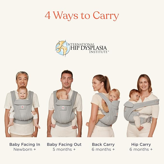 Ergobaby Omni Deluxe Baby Carrier Newborn to Toddler - Breathable Baby Carriers for Summer - All-Position Carrier with Enhanced Lumbar Support & Airflow (7-45 Pounds), Cotton, Pearl Grey