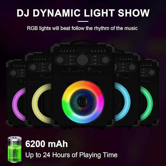 Karaoke Machine with 3 Wireless Microphones for Adults, Portable Bluetooth Party Speaker with Echo Adjustment, Singing Machine Support TWS/USB/TF Card/Guitar/TV Connected for Outdoor/Events etc