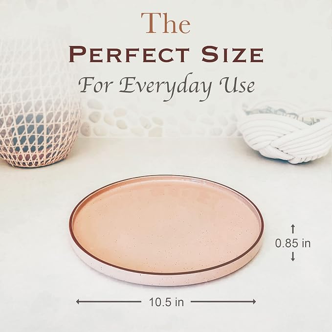 MORA Ceramic Flat Dinner Plates Set of 6, 10.5 in High Edge Dish Set - Image 2
