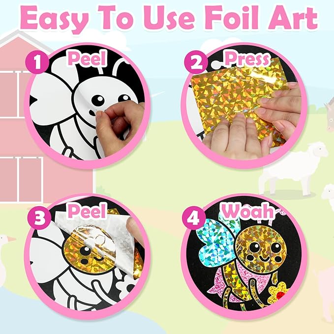 FUNNYB&G Foil Art Craft Activity for Kids - Gift for Girls Crafts Kits for Kids Fun Art Supplies DIY Creative Travel Toys, Birthday Gift Party Favor Toys for Girls Boys 4 5 6 7 8 9 Years Old(Insects)