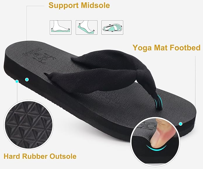 KuaiLu Flip Flops for Women with Arch Support Yoga Mat Comfortable Summer Beach Walking Thong Cushion Sandals Slip On Indoor Outdoor