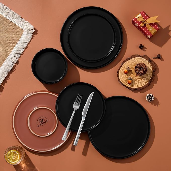 LIANYU Plates and Bowls Sets, 18 Pieces Stoneware Dinnerware Set - Image 8
