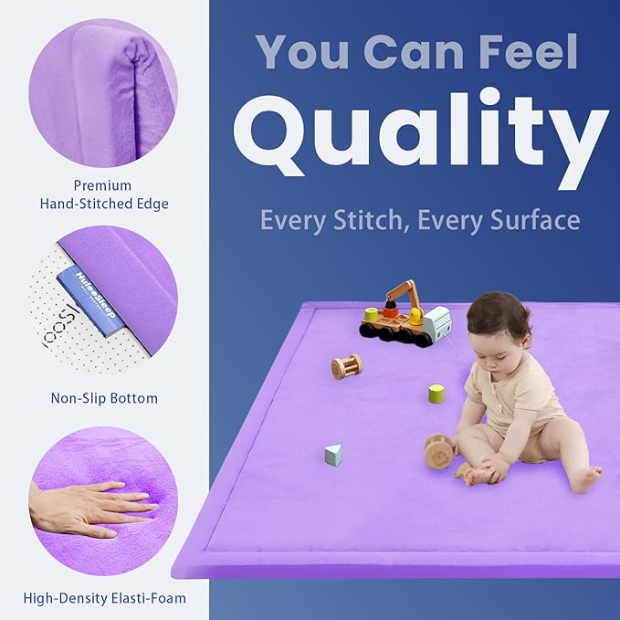 Baby Play Mat for Floor,1.3" Thick Memory foam Tummy Time Mat for Toddlers,Infants,kids,Water-Repellent Soft Nursery Rug,Extra Large Non Slip for Crawling&Yoga,Tatami Style for Living Room(Lavender)