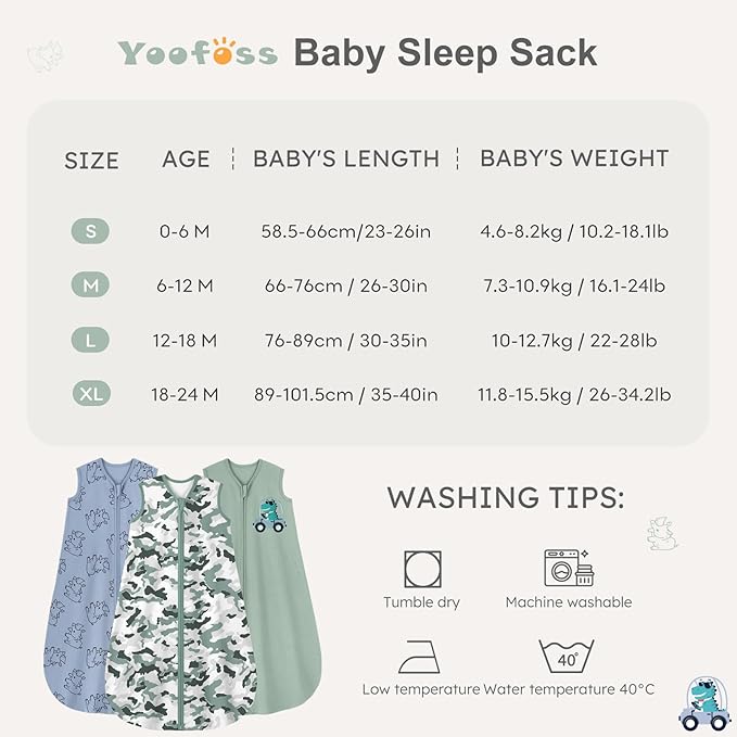 Yoofoss Baby Sleep Sack 0-6 Months Baby Wearable Blanket 100% Cotton 2-Way Zipper TOG 0.5 Toddler Sleeping Sack 3 Pack, Lightweight Sleep Sacks for Babies(Small)