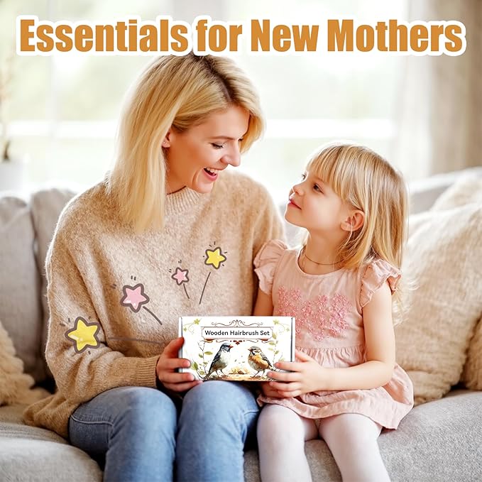 Goat Baby Hair Brush Set, Safe Natural Hair Care Kit with Wooden Soft Goat Bristles Hairbrush Comb Green Silicone Bath Brush for Newborns Toddlers (4pcs Set)