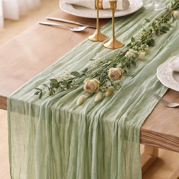 6 Pack Sage Green Cheesecloth Table Runner 120 Inch Boho Wedding Decor | by Fixwal