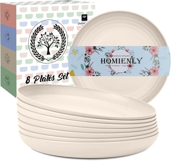 Wheat Straw Dinner Plates Set of 8, Unbreakable, Dishwasher & Microwave Safe by HOMIENLY