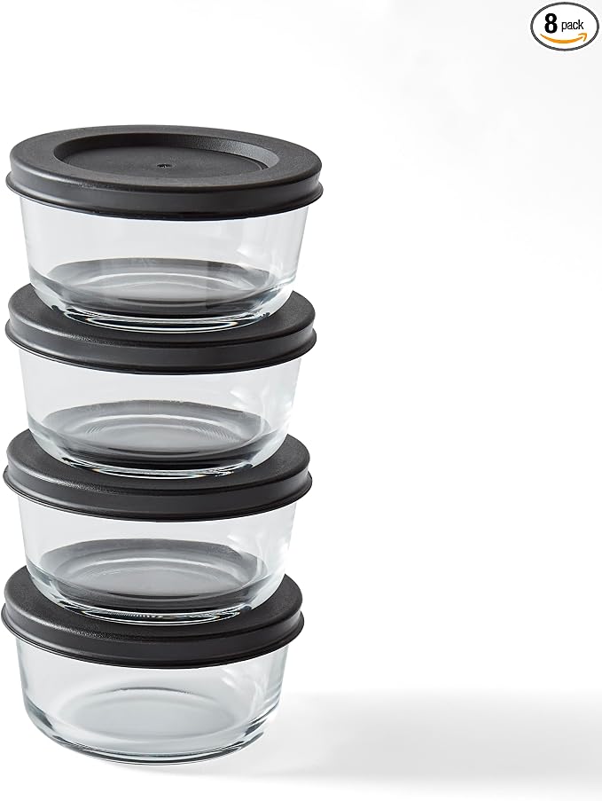 8-Piece Glass Food Storage Containers Set | 1-Cup, Leakproof | Microwave by DuraLiving