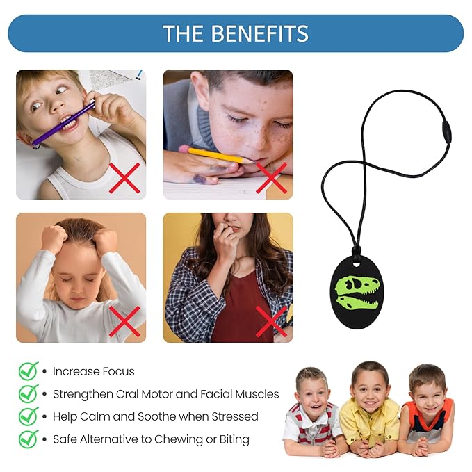 Chew Necklaces for Sensory Kids, Silicone Chewy Necklace, Oral Motor Chewy Teether Toys for Chewers with Autism, ADHD, SPD, or Biting Needs, 5 Colors