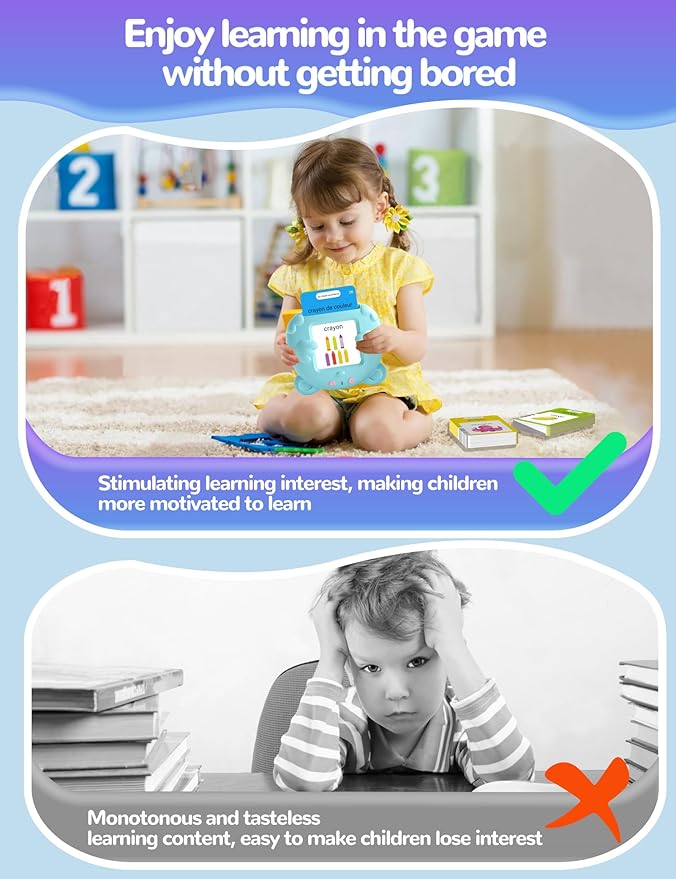 French and English Talking Flash Cards for Toddlers, 224 Sight Words Bilingual Learning Toys for Children, Autism Pocket Speech Therapy Toys, Français Vocabulary Educational Flashcards