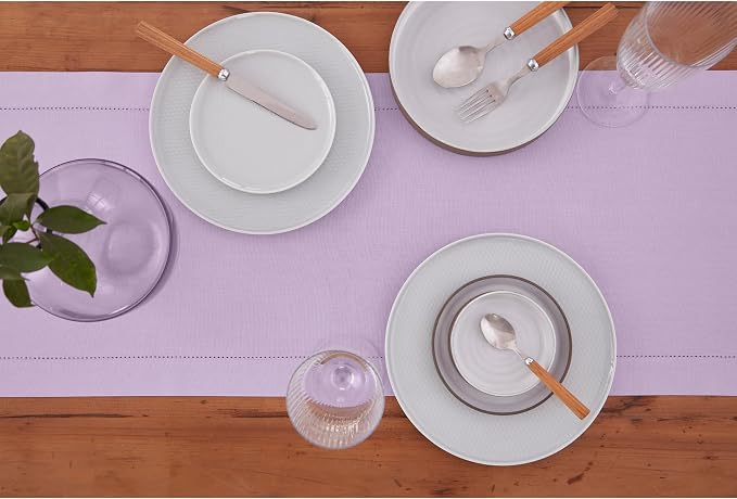 Solino Home Cotton Linen Dining Table Runner Lavender Hemstitch, 14 x 90 in | - Image 3