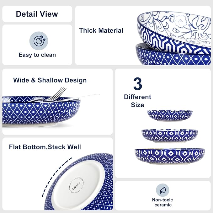 Selamica 9.6" Pasta Bowls Set of 4, 51 OZ Large Salad Bowls, Ceramic Wide and - Image 4