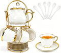 20 Pcs Porcelain Tea Set with Metal Holder, Adult Tea Set Gift, Large European by Hebaogugu