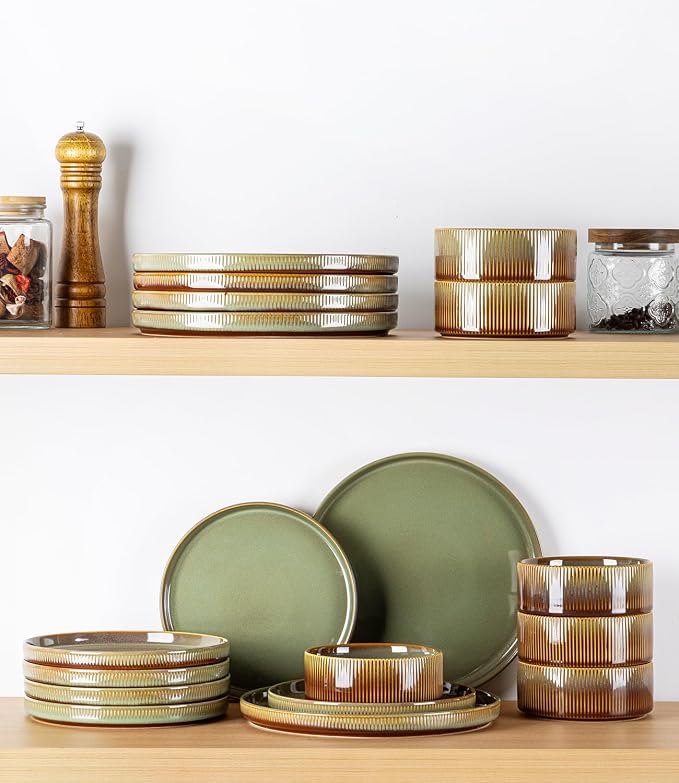 Ceramic Dinnerware Set for 4, 16-Piece Plates and Bowls Set | Lightweight - Image 8